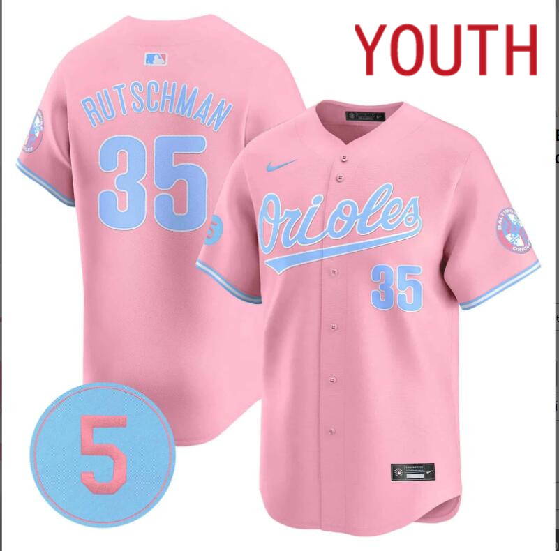 Youth Baltimore Orioles #35 Rutschman pink 2024 Nike MLB jersey